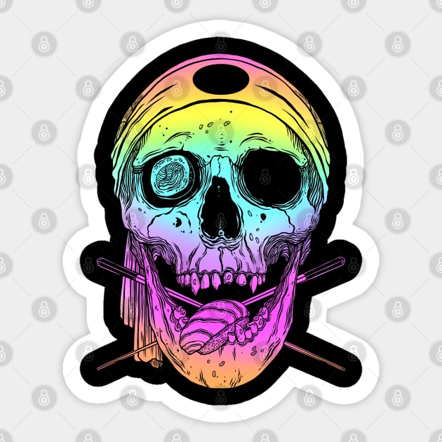 Kawaii Japanese Anime Skeleton Sushi Halloween Sticker by OccultOmaStore